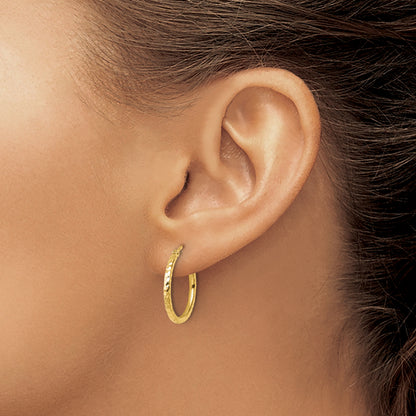 10K Yellow Gold Diamond Cut 2mm Round Tube Hoop Earrings