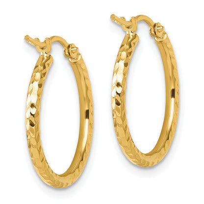 10K Yellow Gold Diamond Cut 2mm Round Tube Hoop Earrings