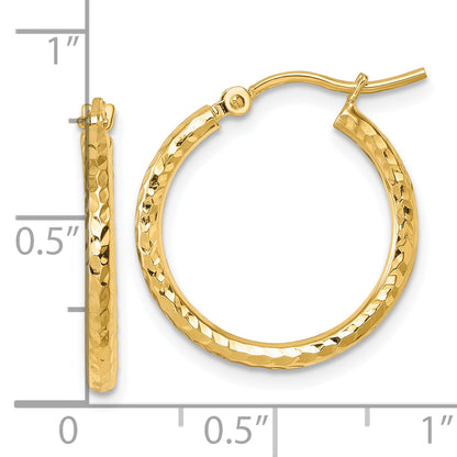 10K Yellow Gold Diamond Cut 2mm Round Tube Hoop Earrings