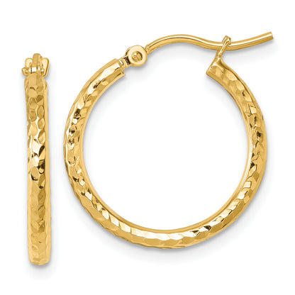 10K Yellow Gold Diamond Cut 2mm Round Tube Hoop Earrings