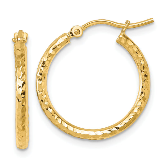 10K Yellow Gold Diamond Cut 2mm Round Tube Hoop Earrings