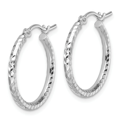 10K White Gold Diamond Cut 2mm Round Tube Hoop Earrings