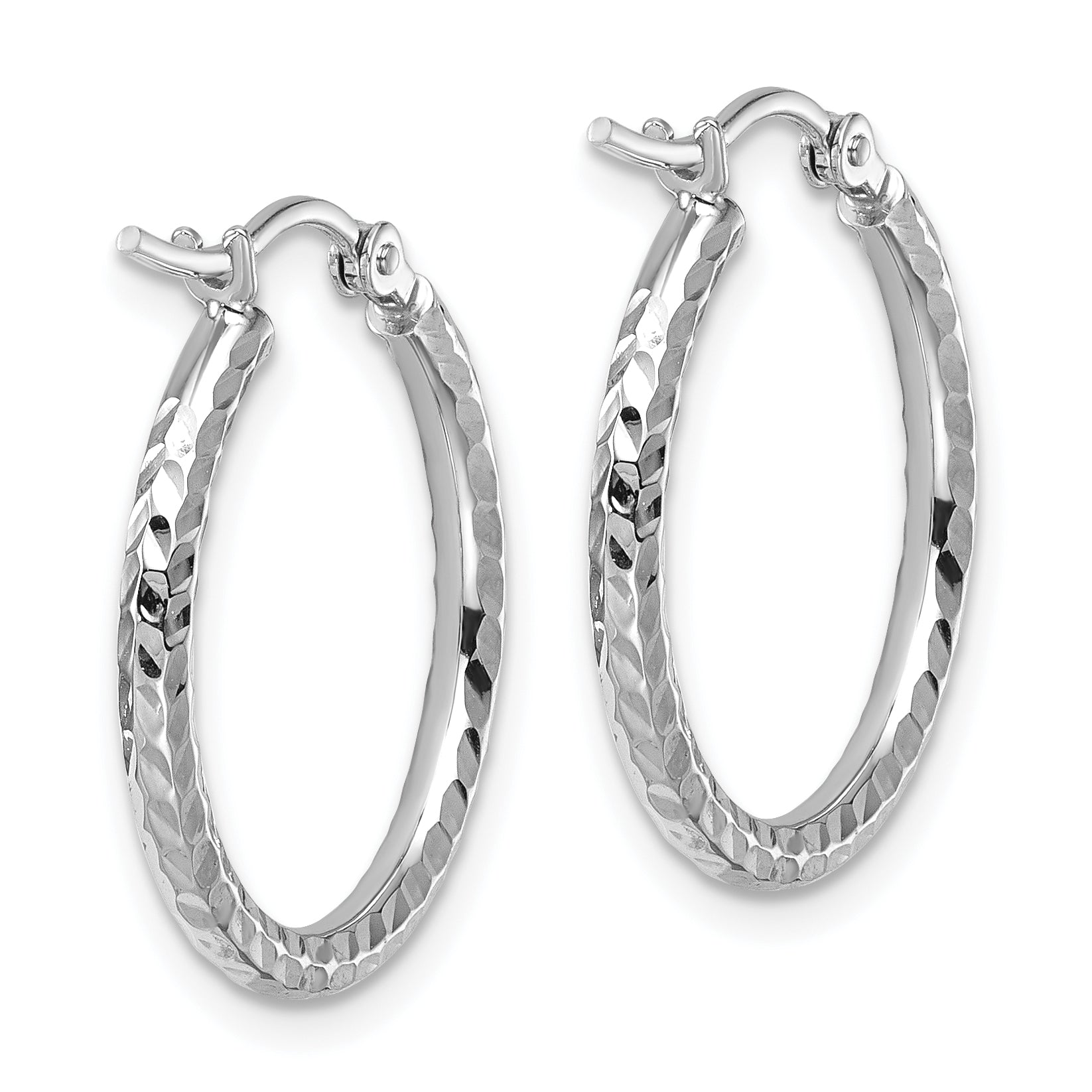 10K White Gold Diamond Cut 2mm Round Tube Hoop Earrings