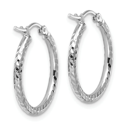 10K White Gold Diamond Cut 2mm Round Tube Hoop Earrings