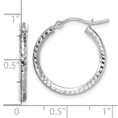 10K White Gold Diamond Cut 2mm Round Tube Hoop Earrings