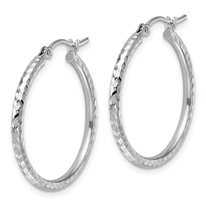 10K White Gold Diamond Cut 2mm Round Tube Hoop Earrings