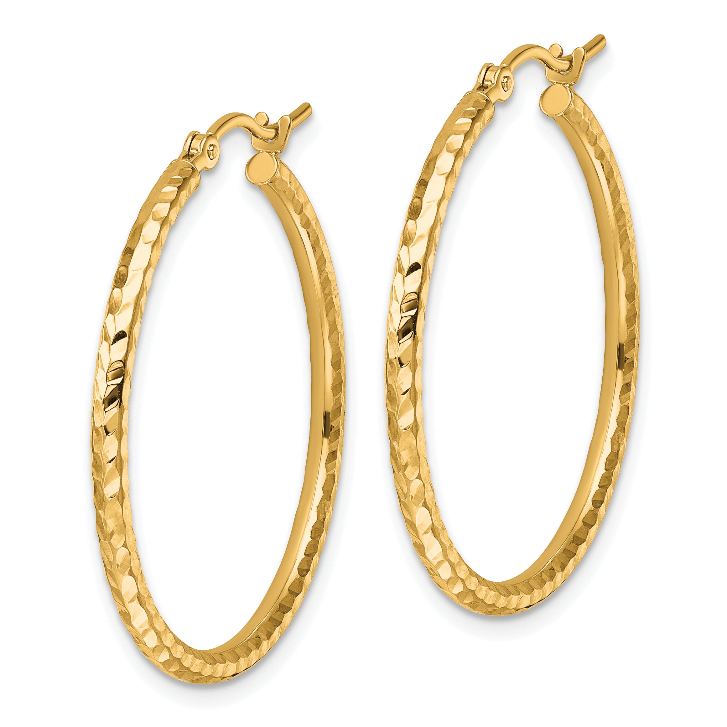 10K Yellow Gold Diamond Cut 2mm Round Tube Hoop Earrings