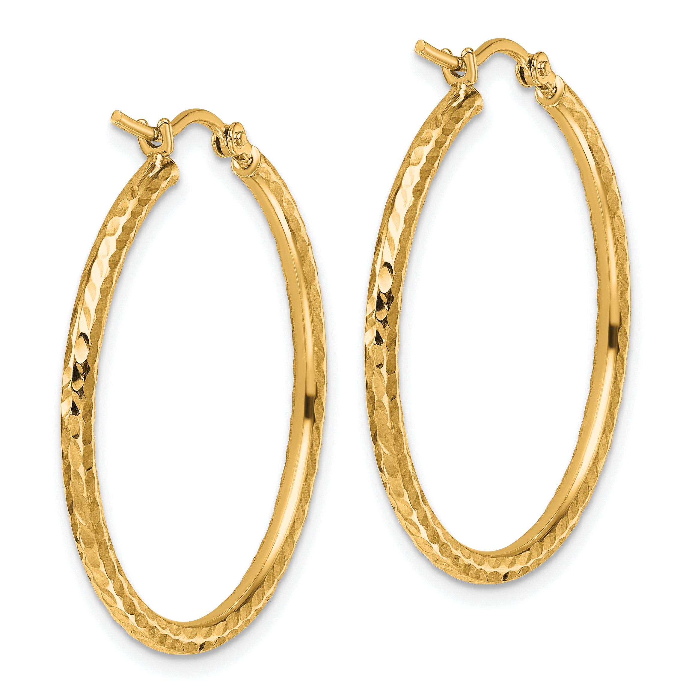 10K Yellow Gold Diamond Cut 2mm Round Tube Hoop Earrings