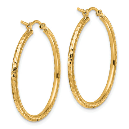10K Yellow Gold Diamond Cut 2mm Round Tube Hoop Earrings