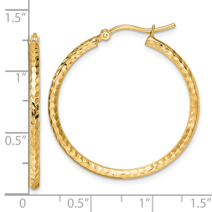 10K Yellow Gold Diamond Cut 2mm Round Tube Hoop Earrings