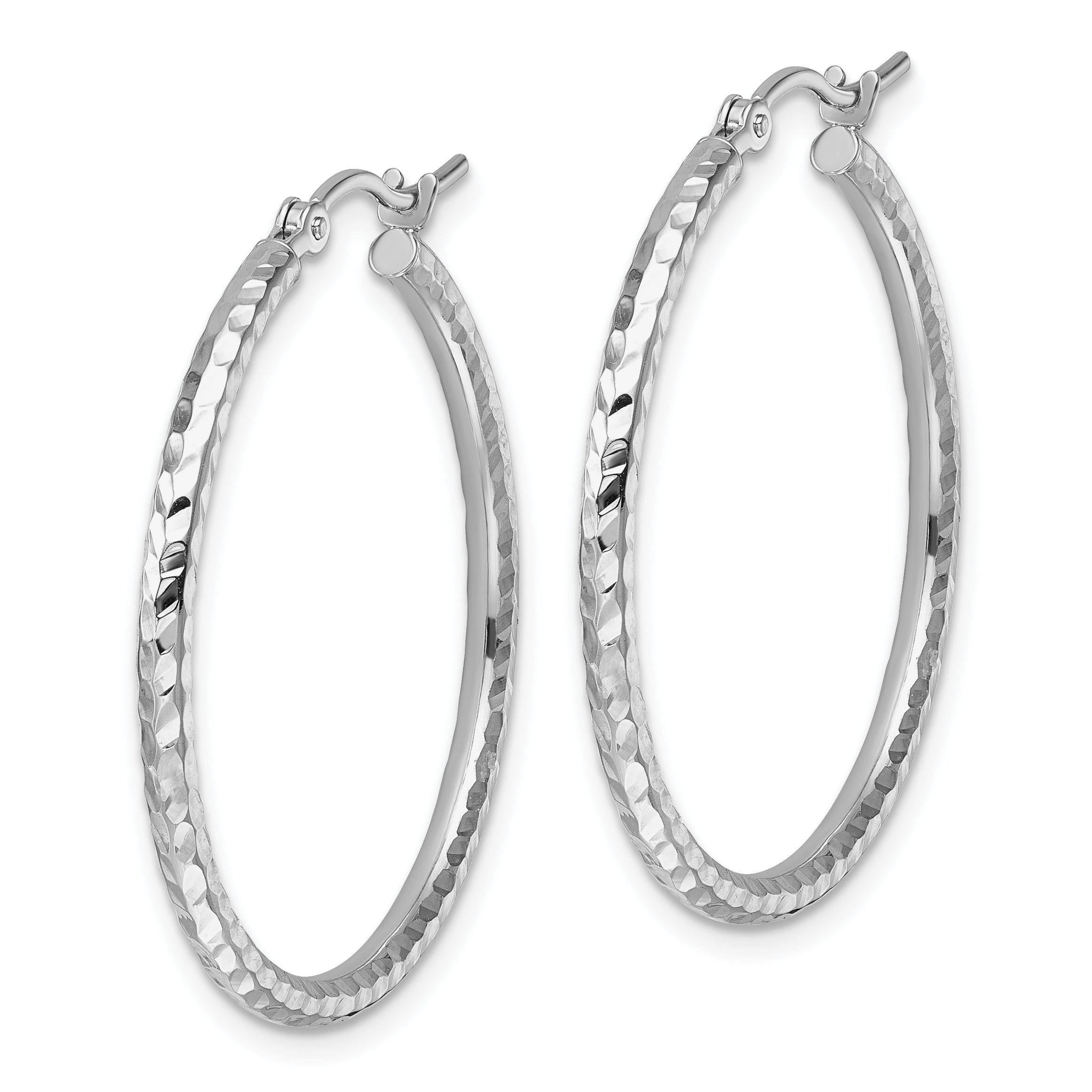 10K White Gold Diamond Cut 2mm Round Tube Hoop Earrings