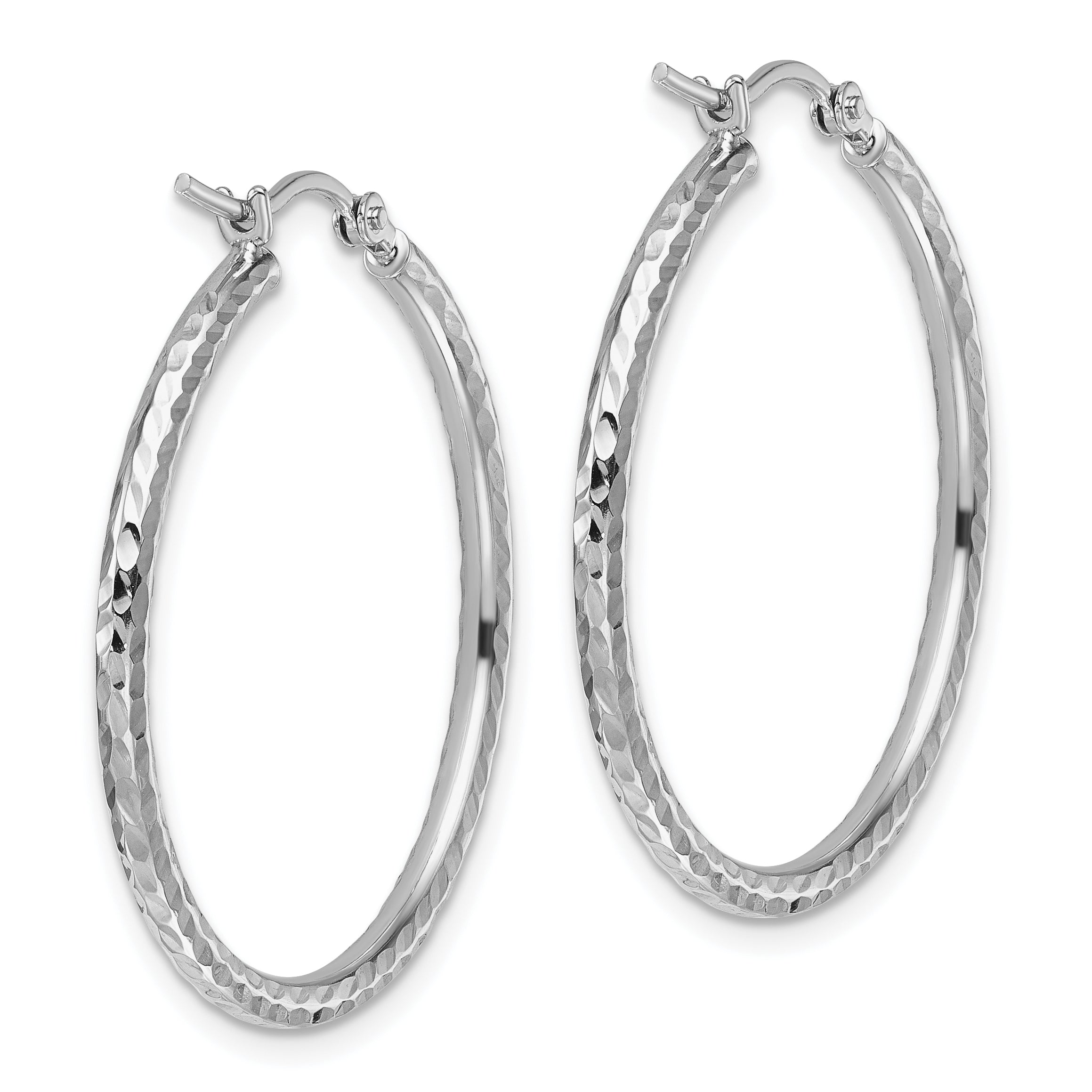 10K White Gold Diamond Cut 2mm Round Tube Hoop Earrings