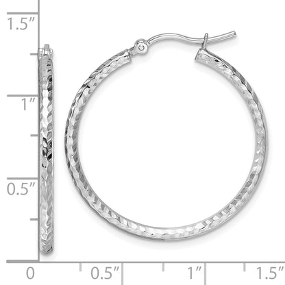 10K White Gold Diamond Cut 2mm Round Tube Hoop Earrings