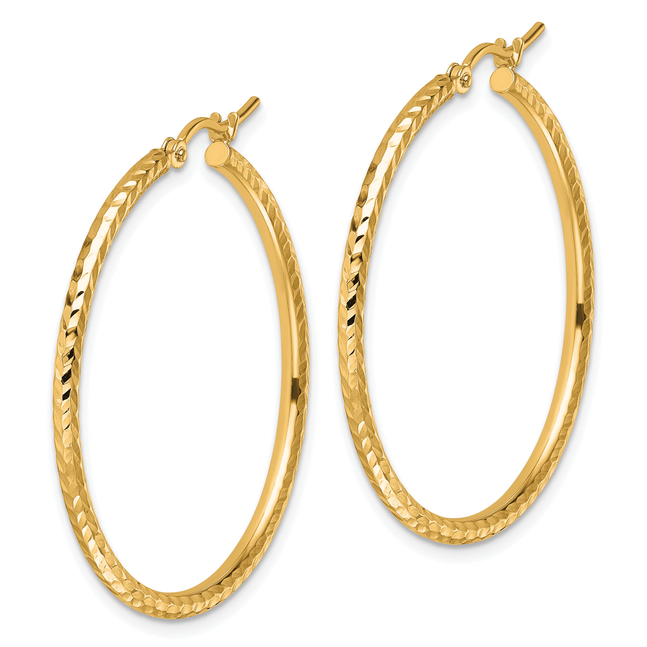 10K Yellow Gold Diamond Cut 2mm Round Tube Hoop Earrings