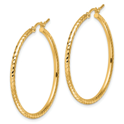 10K Yellow Gold Diamond Cut 2mm Round Tube Hoop Earrings