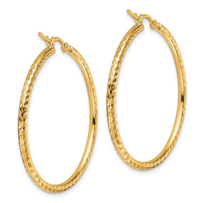 10K Yellow Gold Diamond Cut 2mm Round Tube Hoop Earrings