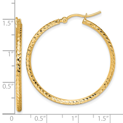 10K Yellow Gold Diamond Cut 2mm Round Tube Hoop Earrings