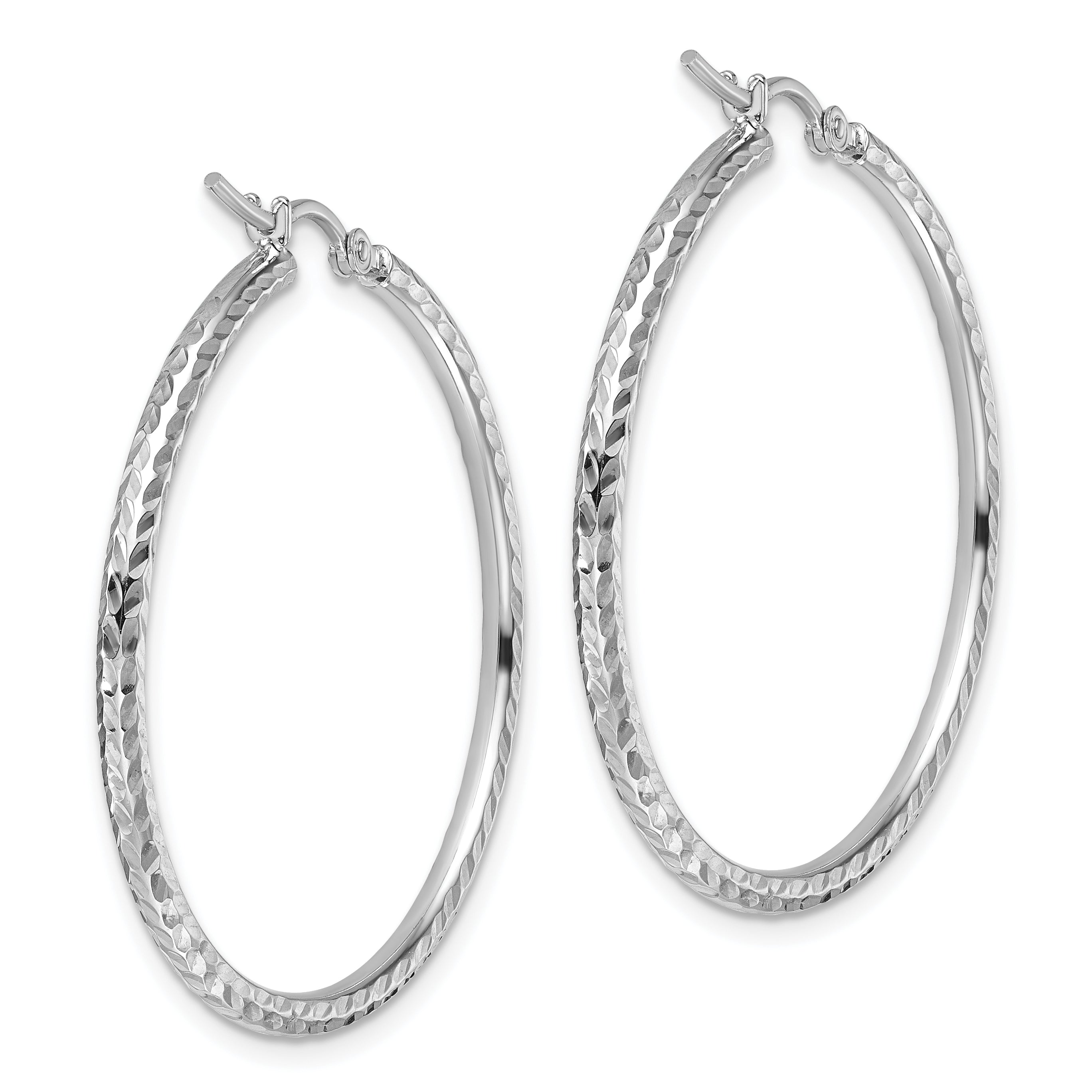 10K White Gold Diamond Cut 2mm Round Tube Hoop Earrings