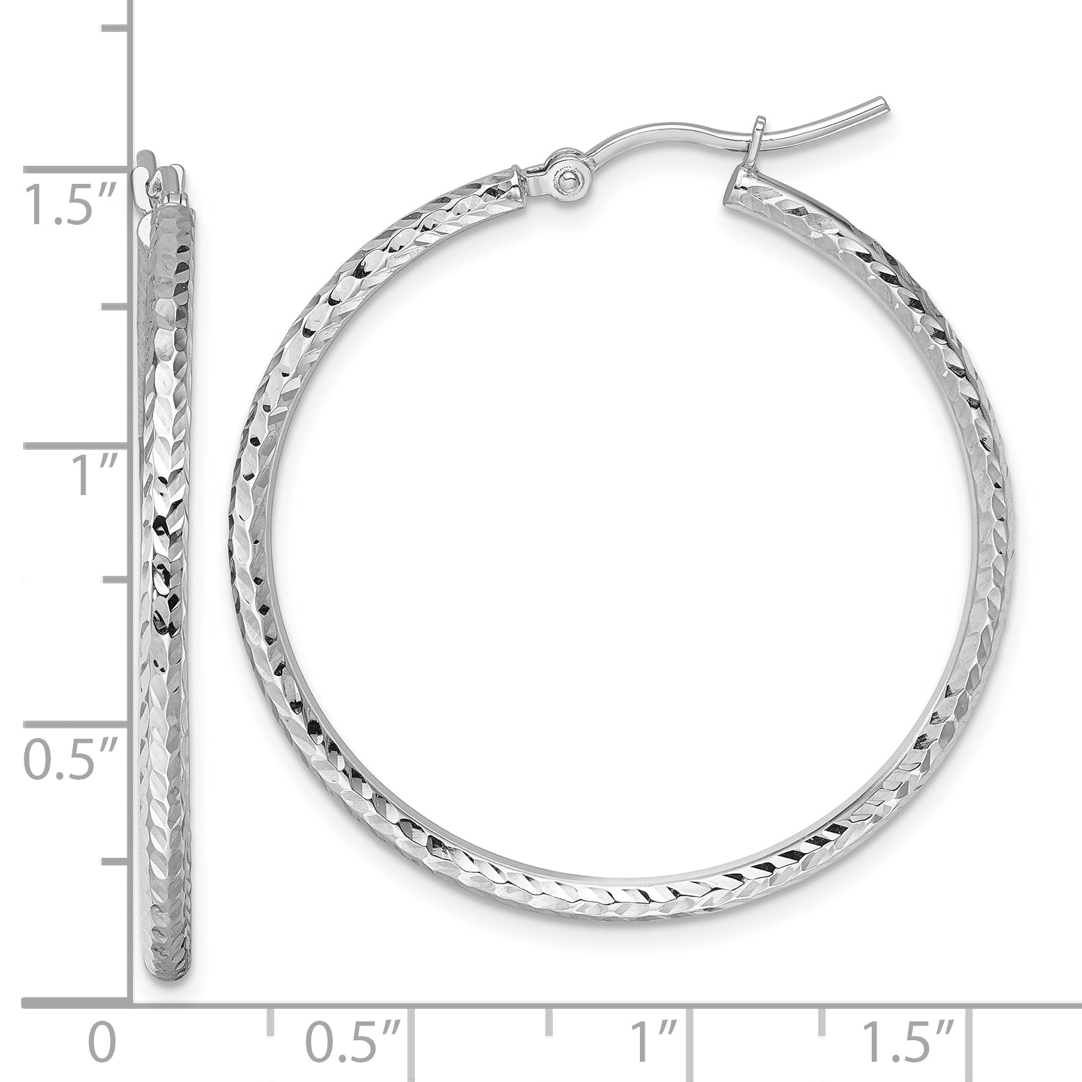 10K White Gold Diamond Cut 2mm Round Tube Hoop Earrings