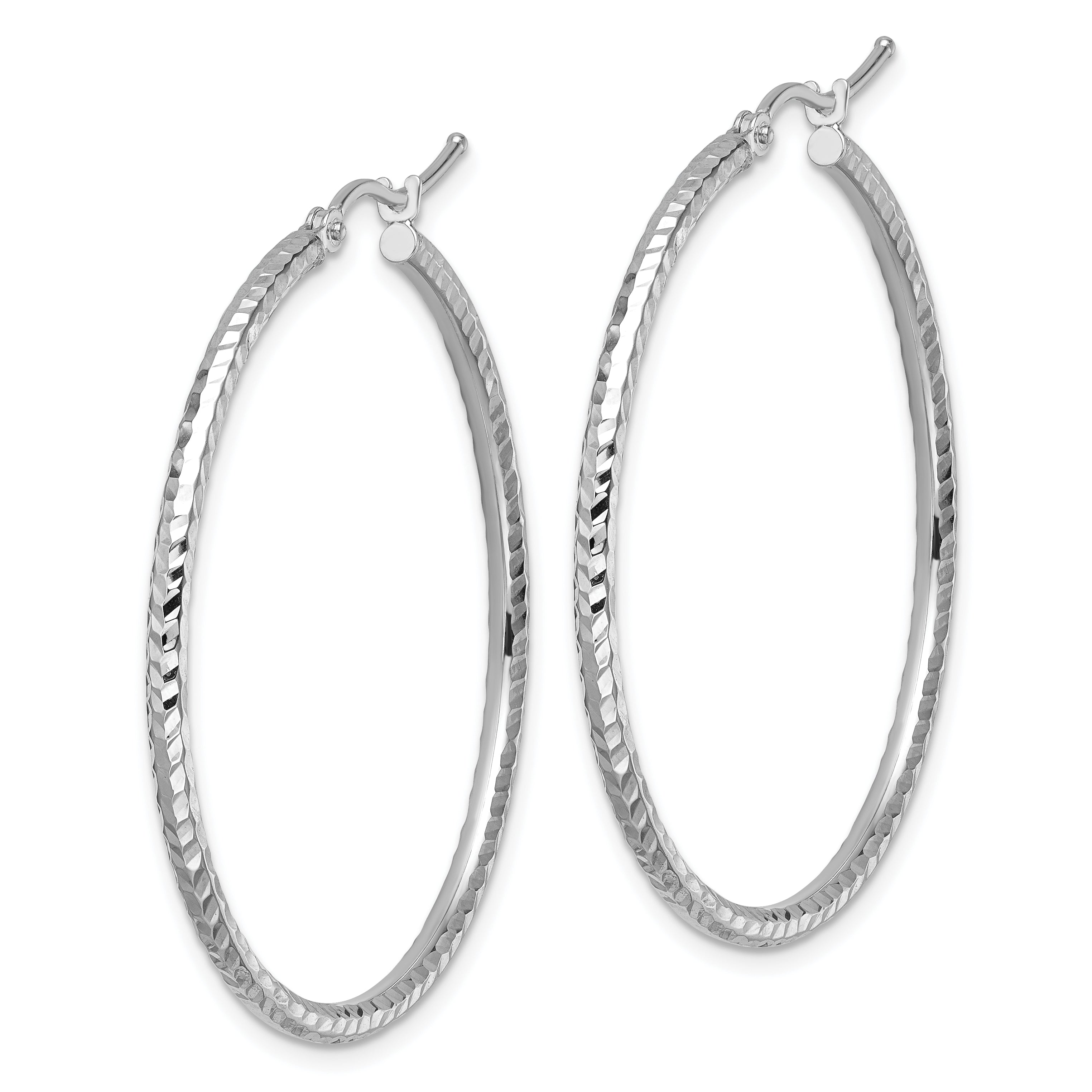 10K White Gold Diamond Cut 2mm Round Tube Hoop Earrings