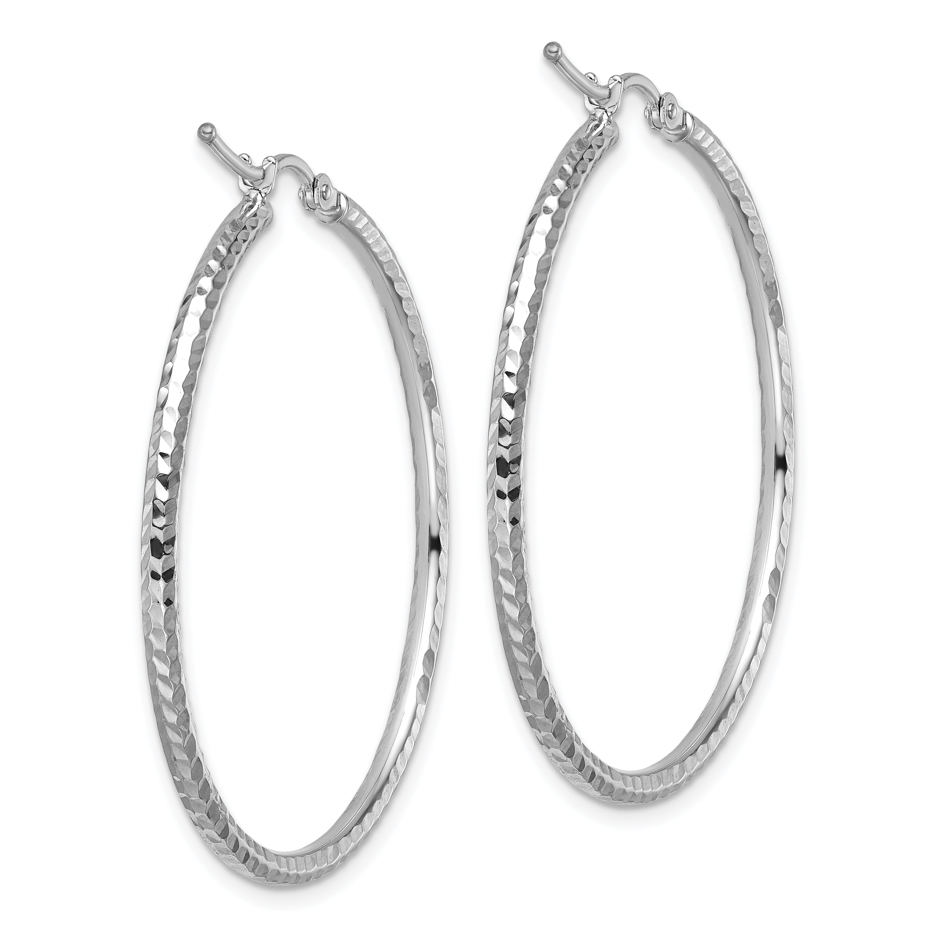 10K White Gold Diamond Cut 2mm Round Tube Hoop Earrings