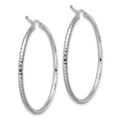 10K White Gold Diamond Cut 2mm Round Tube Hoop Earrings