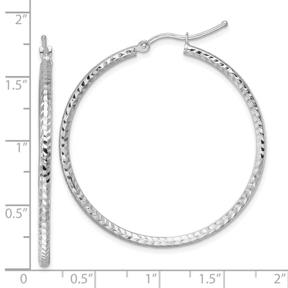 10K White Gold Diamond Cut 2mm Round Tube Hoop Earrings