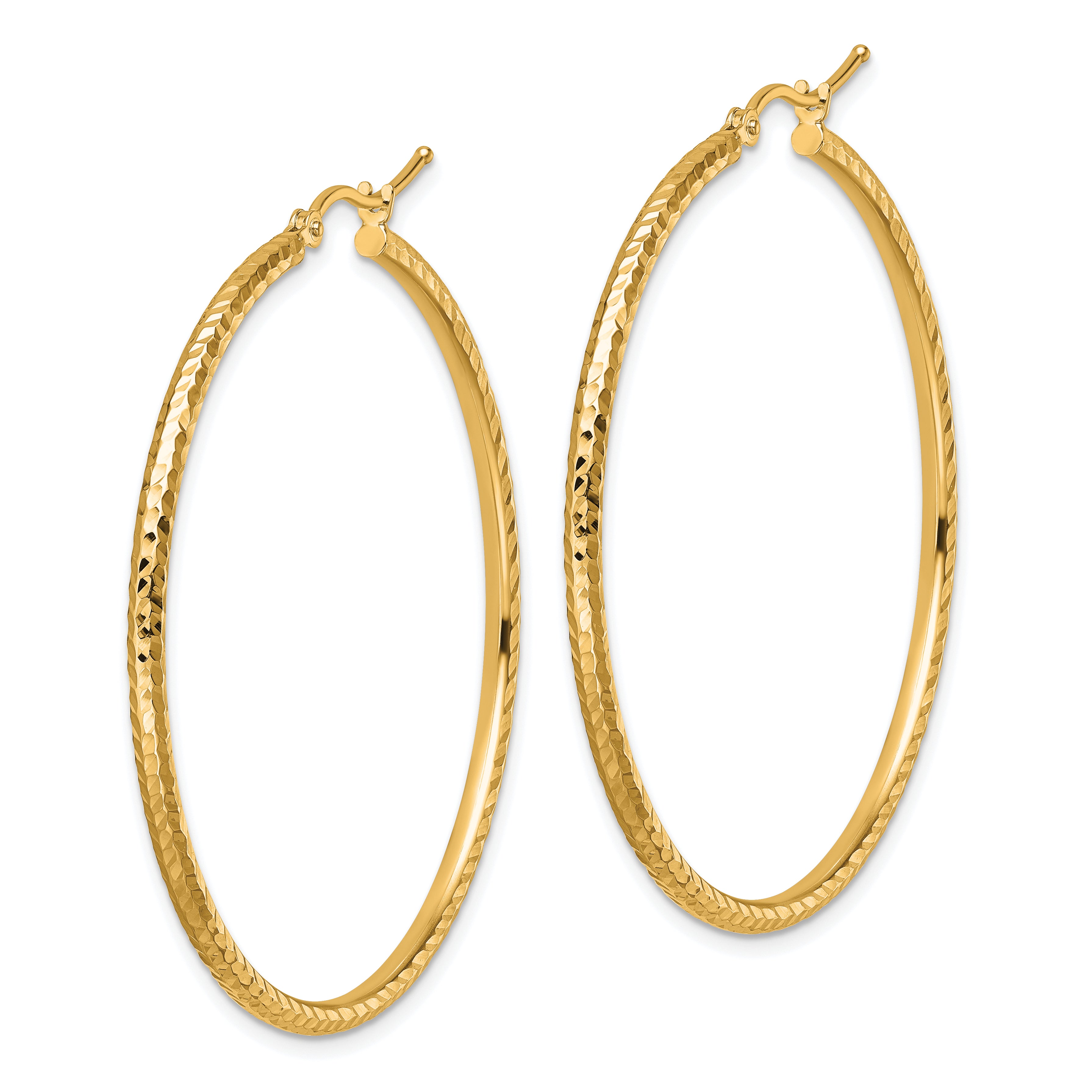 10K Yellow Gold Diamond Cut 2mm Round Tube Hoop Earrings
