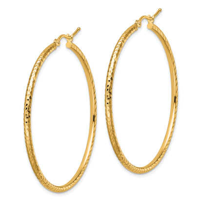 10K Yellow Gold Diamond Cut 2mm Round Tube Hoop Earrings