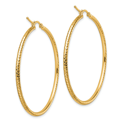 10K Yellow Gold Diamond Cut 2mm Round Tube Hoop Earrings
