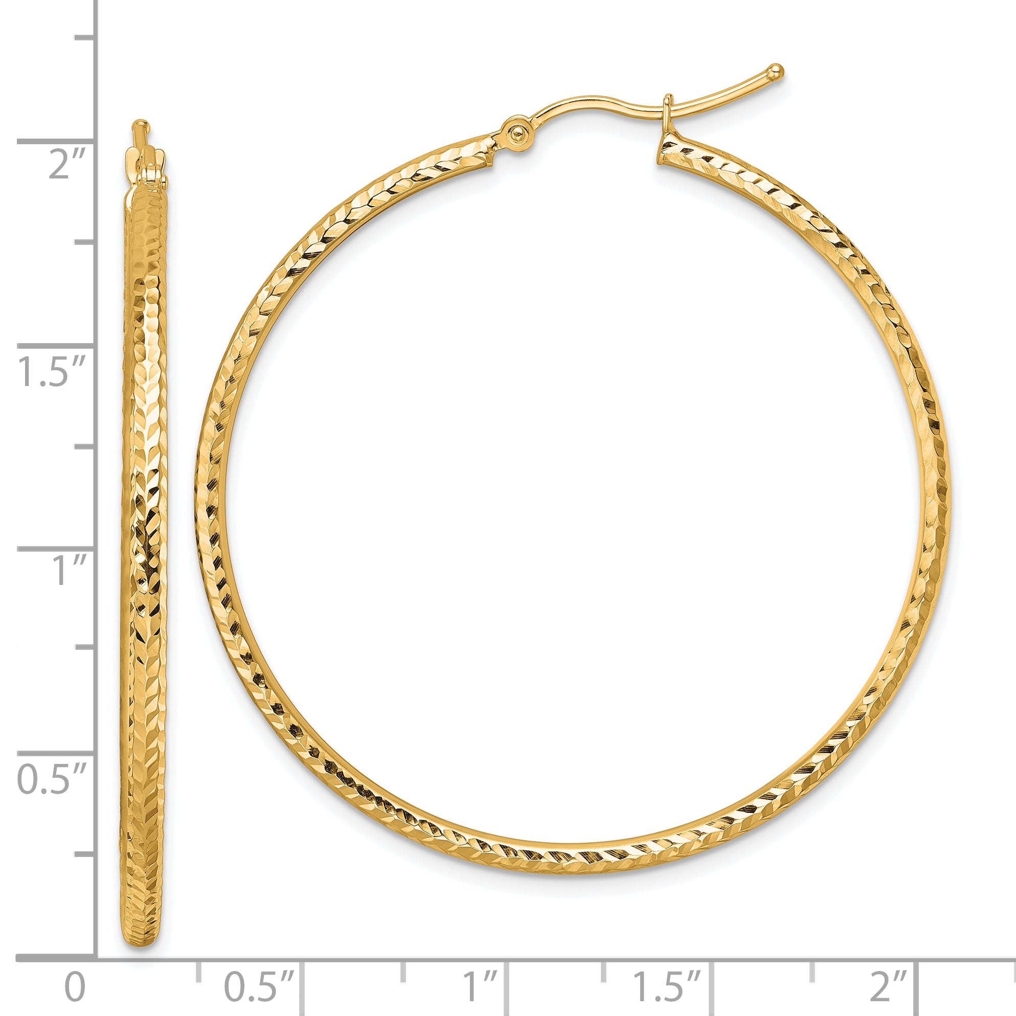 10K Yellow Gold Diamond Cut 2mm Round Tube Hoop Earrings