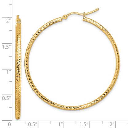 10K Yellow Gold Diamond Cut 2mm Round Tube Hoop Earrings