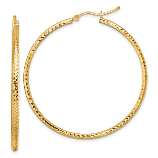 10K Yellow Gold Diamond Cut 2mm Round Tube Hoop Earrings