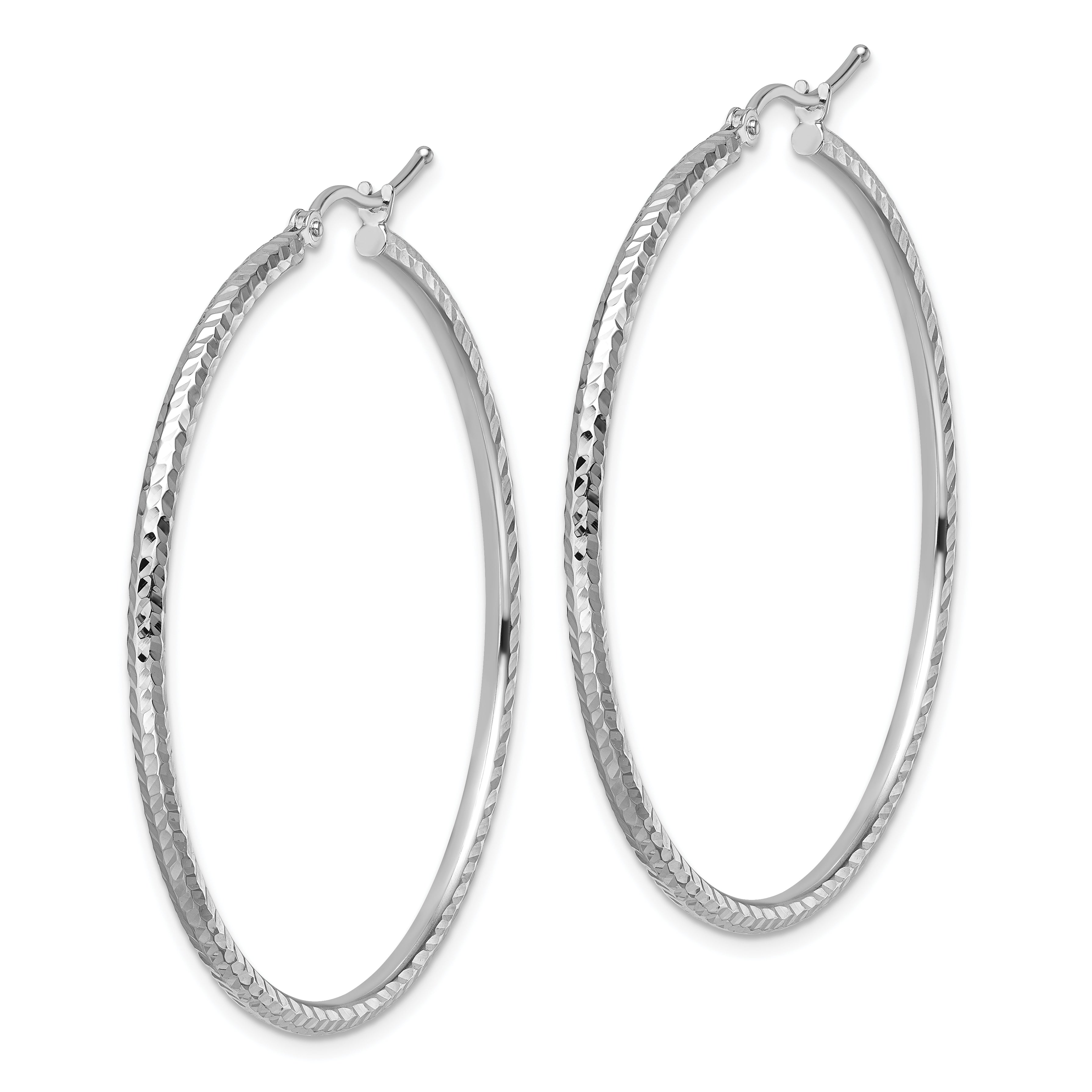 10K White Gold Diamond Cut 2mm Round Tube Hoop Earrings