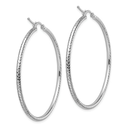 10K White Gold Diamond Cut 2mm Round Tube Hoop Earrings