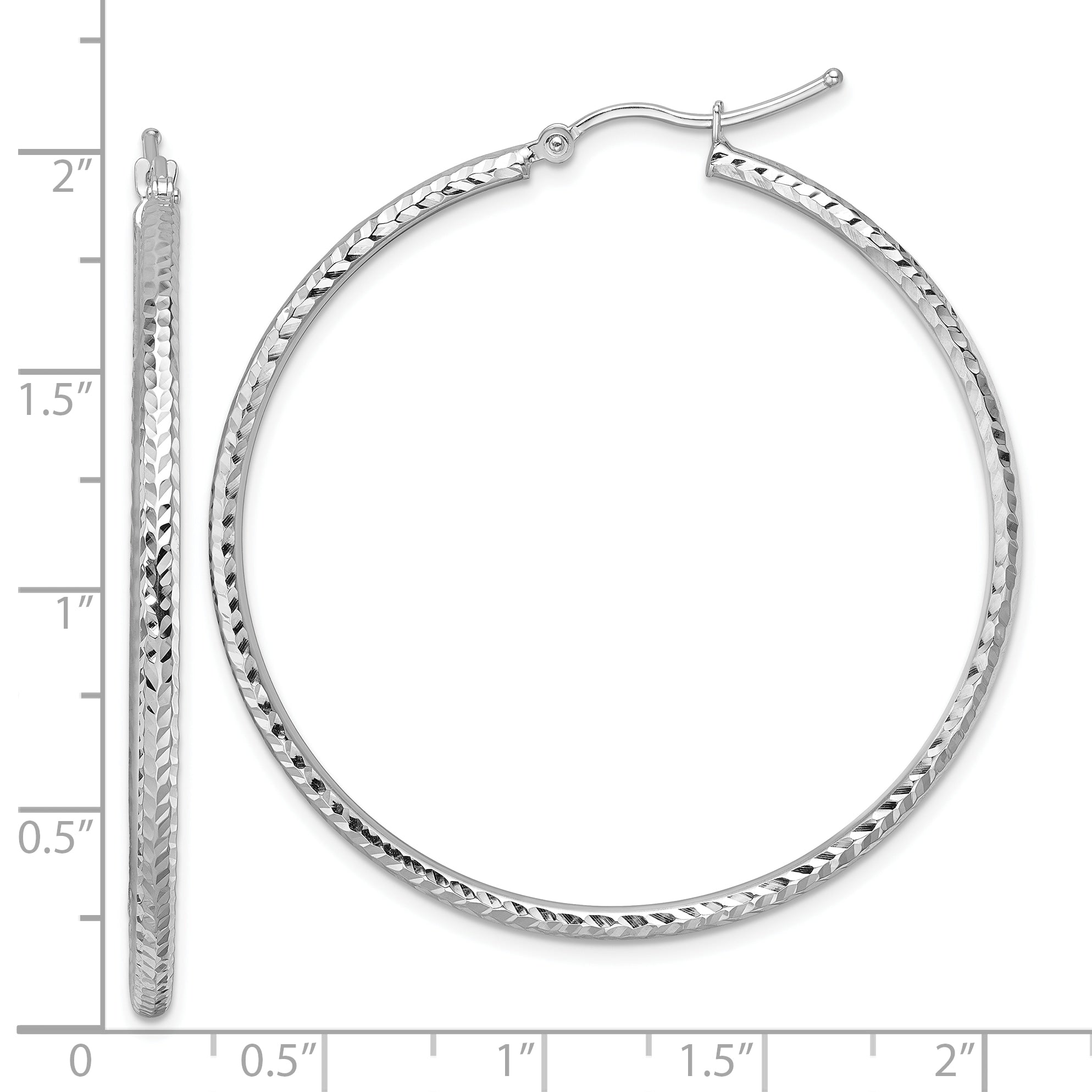 10K White Gold Diamond Cut 2mm Round Tube Hoop Earrings