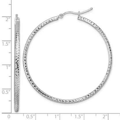 10K White Gold Diamond Cut 2mm Round Tube Hoop Earrings