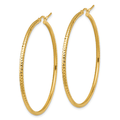 10K Yellow Gold Diamond Cut 2mm Round Tube Hoop Earrings