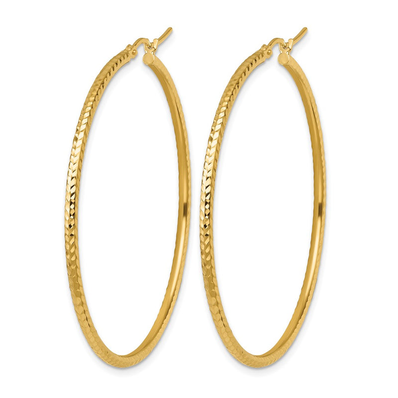 10K Yellow Gold Diamond Cut 2mm Round Tube Hoop Earrings