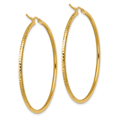 10K Yellow Gold Diamond Cut 2mm Round Tube Hoop Earrings