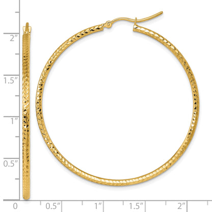 10K Yellow Gold Diamond Cut 2mm Round Tube Hoop Earrings