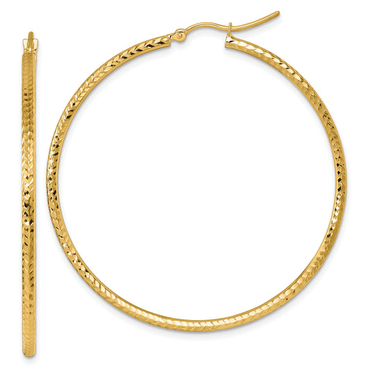10K Yellow Gold Diamond Cut 2mm Round Tube Hoop Earrings