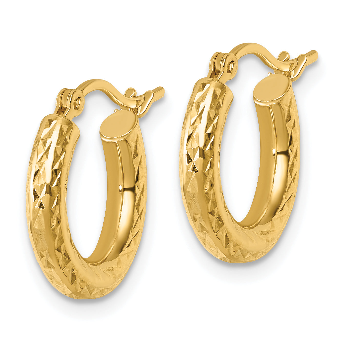 10K Yellow Gold Diamond Cut 3mm Round Hoop Earrings