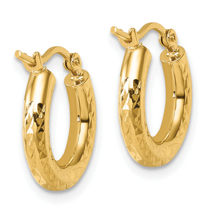 10K Yellow Gold Diamond Cut 3mm Round Hoop Earrings