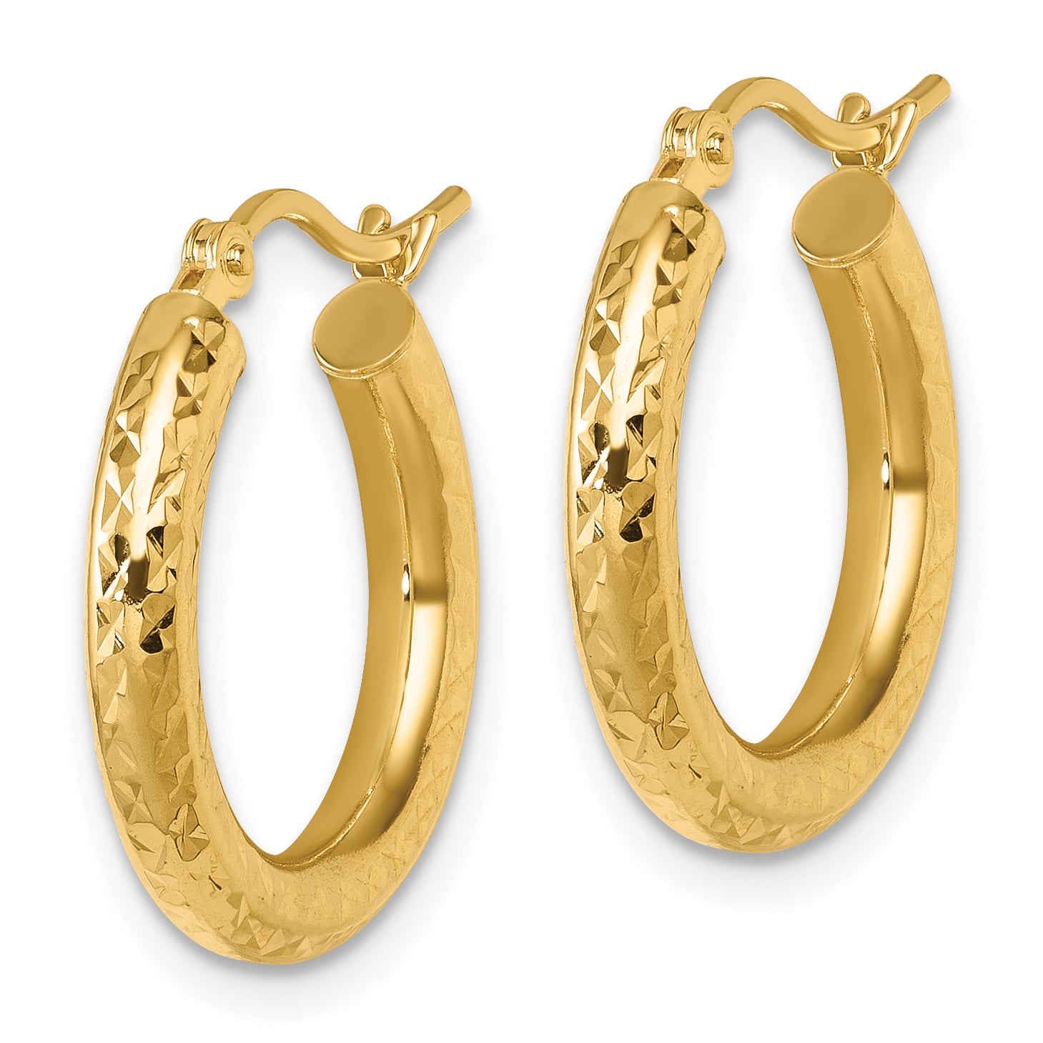 10K Yellow Gold Diamond Cut 3mm Round Hoop Earrings