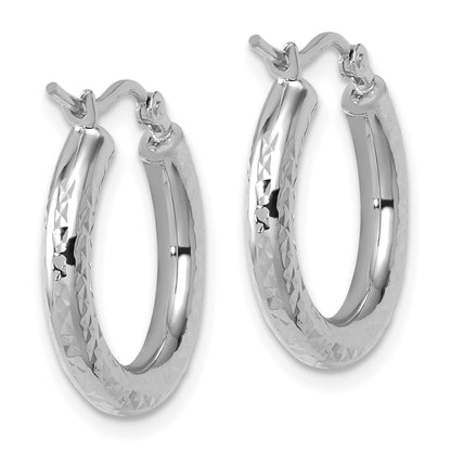 10K White Gold Diamond Cut 3mm Round Hoop Earrings