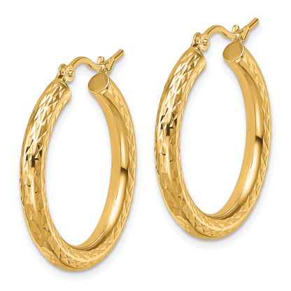 10K Yellow Gold Diamond Cut 3mm Round Hoop Earrings