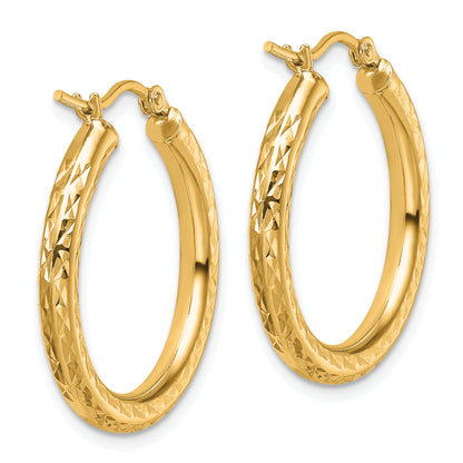 10K Yellow Gold Diamond Cut 3mm Round Hoop Earrings