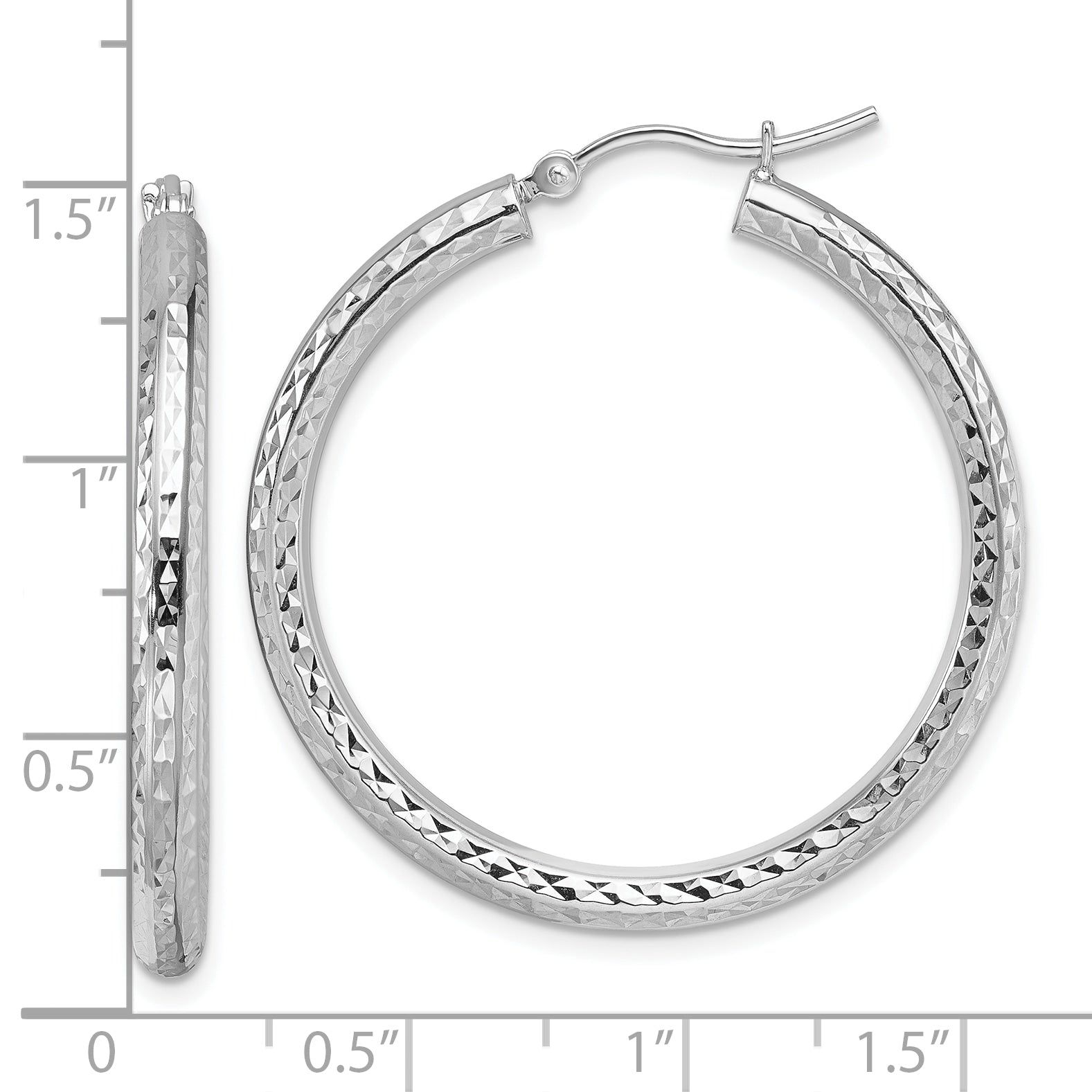 10K White Gold Diamond Cut 3mm Round Hoop Earrings