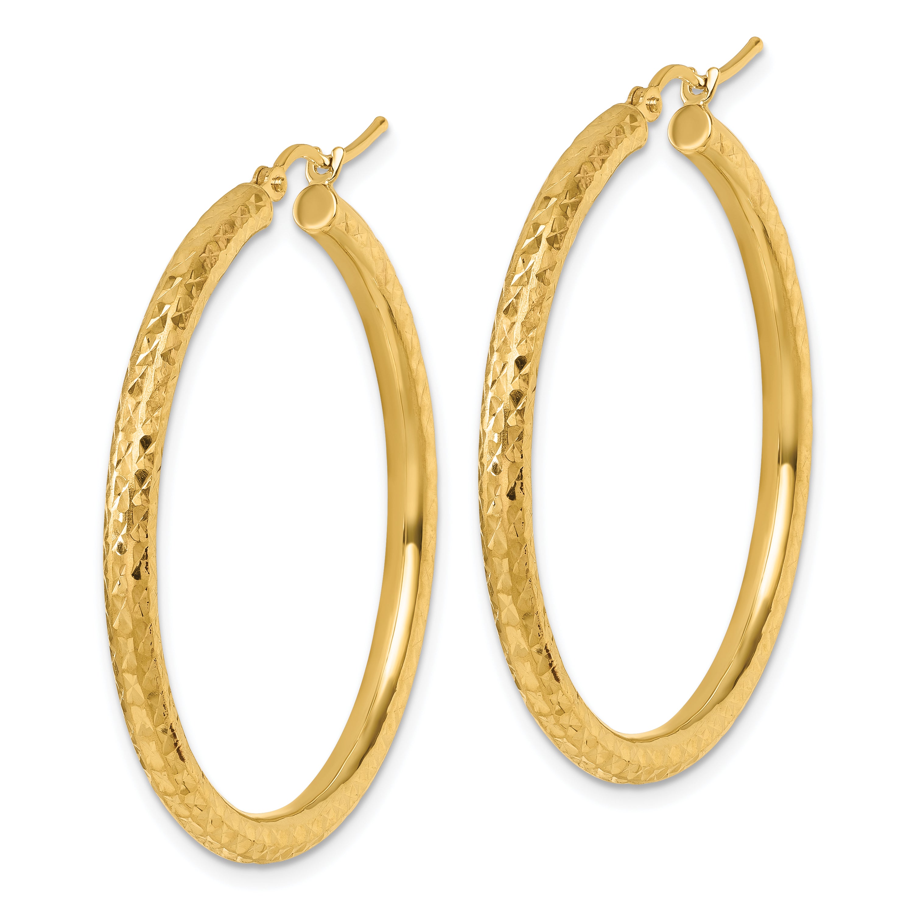 10K Yellow Gold Diamond Cut 3mm Round Hoop Earrings
